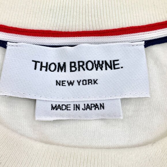 CM0240 Thom Browne White Long-Sleeve Crewneck Shirt With Burgundy Stripe - Picture 7 of 8